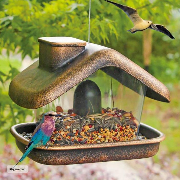 Produktbild: HTI-Living Vogelfutterhaus Nessa Metallic Gold Futterspender zum H&auml;ngen Kunststoff