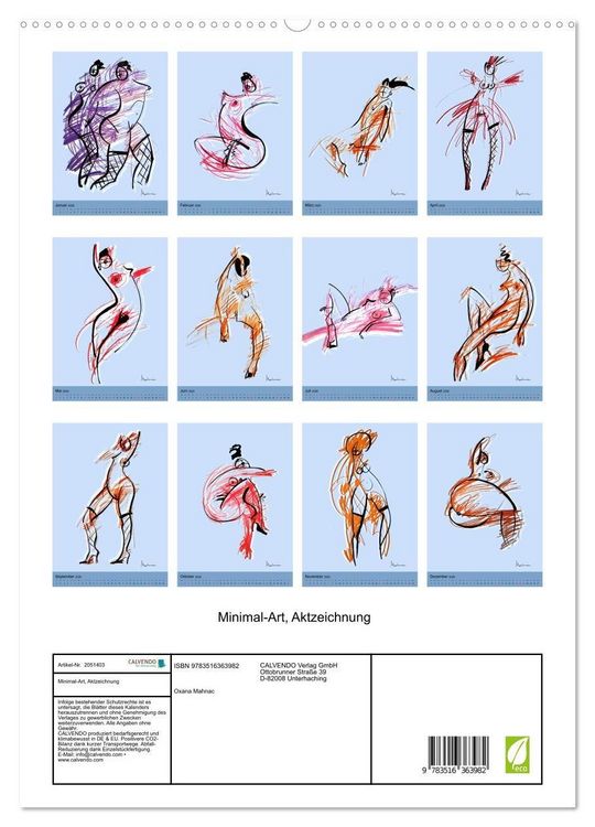 Produktbild: Minimal-Art, Aktzeichnung (hochwertiger Premium Wandkalender 2026 DIN A2 hoch), Kunstdruck in Hochglanz
