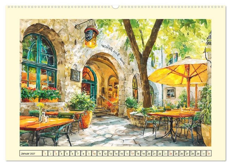 Produktbild: Gastgarten Idylle. Sommerliche Freude im Aquarellstil (Wandkalender 2027 DIN A2 quer), CALVENDO Monatskalender
