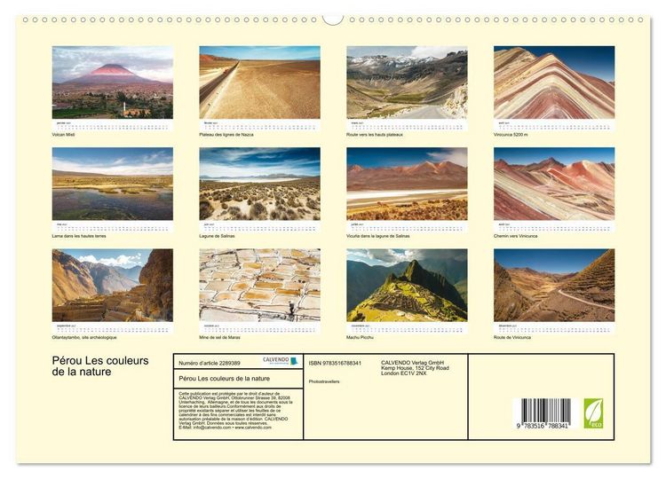 Produktbild: P&eacute;rou Les couleurs de la nature (Calendrier mural haut de gamme 2027 DIN A2 vertical), CALVENDO calendrier mensuel