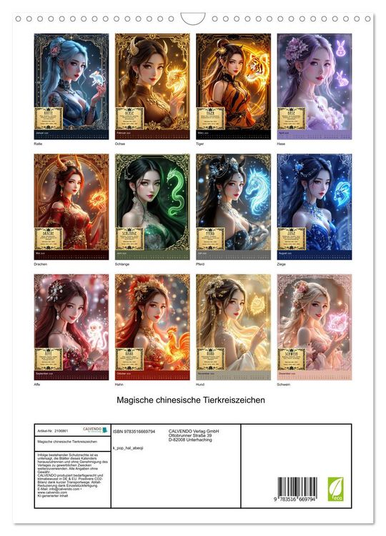 Produktbild: Magische chinesische Tierkreiszeichen (Wandkalender 2026 DIN A3 hoch), CALVENDO Monatskalender
