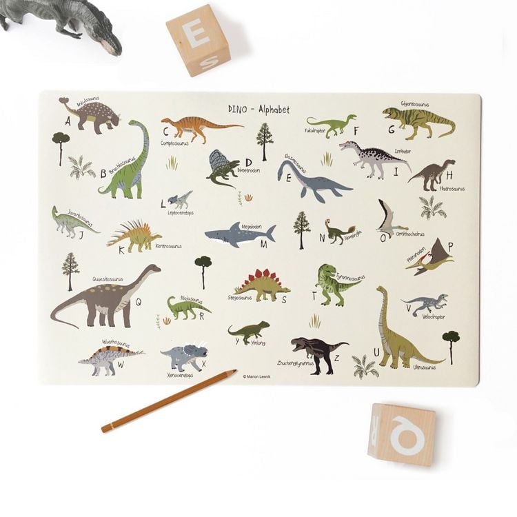 Produktbild: Scriptum Schreibtischunterlage f&uuml;r Kinder Dinosaurier ABC - 60 x 40 cm - aus premium Vinyl