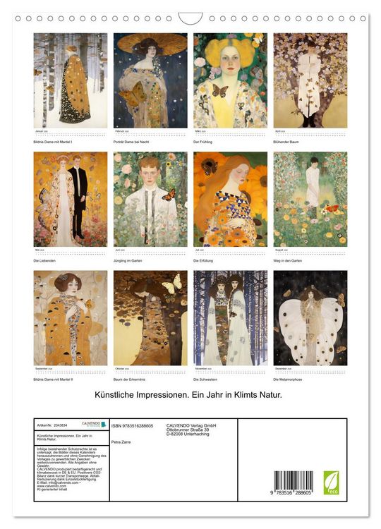 Produktbild: K&uuml;nstliche Impressionen. Ein Jahr in Klimts Natur. (Wandkalender 2026 DIN A3 hoch), CALVENDO Monatskalender