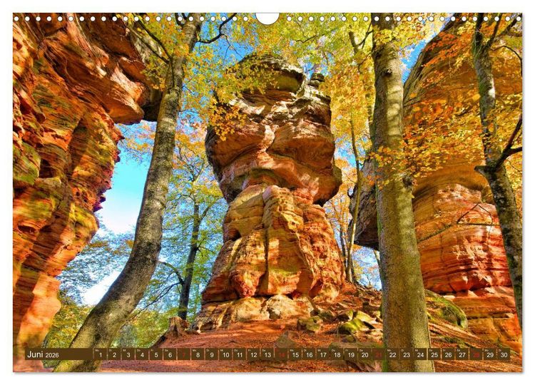 Produktbild: Der Altschlossfelsen - Gr&ouml;&szlig;te Felsformation der Pfalz im herbstlichen Farbspiel (Wandkalender 2026 DIN A3 quer), CALVENDO Monatskalender