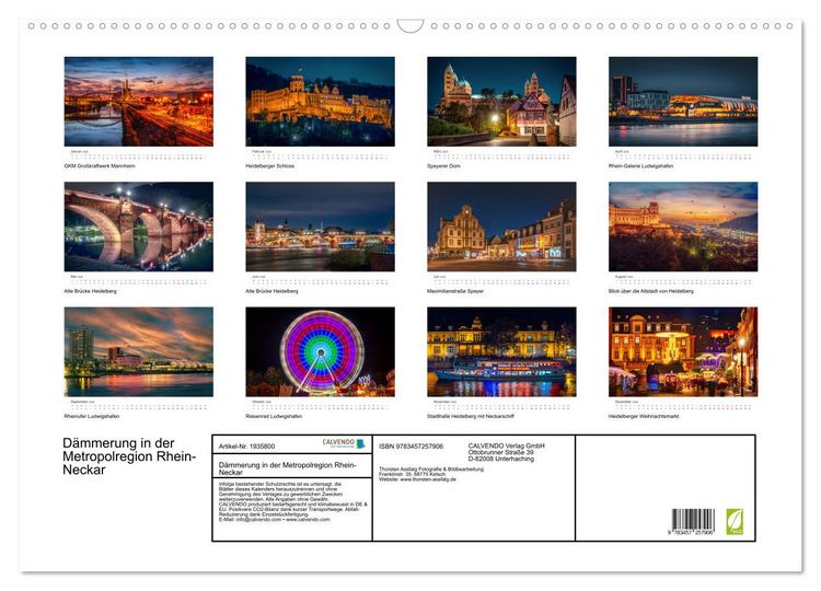 Produktbild: D&auml;mmerung in der Metropolregion Rhein-Neckar (Wandkalender 2026 DIN A2 quer), CALVENDO Monatskalender