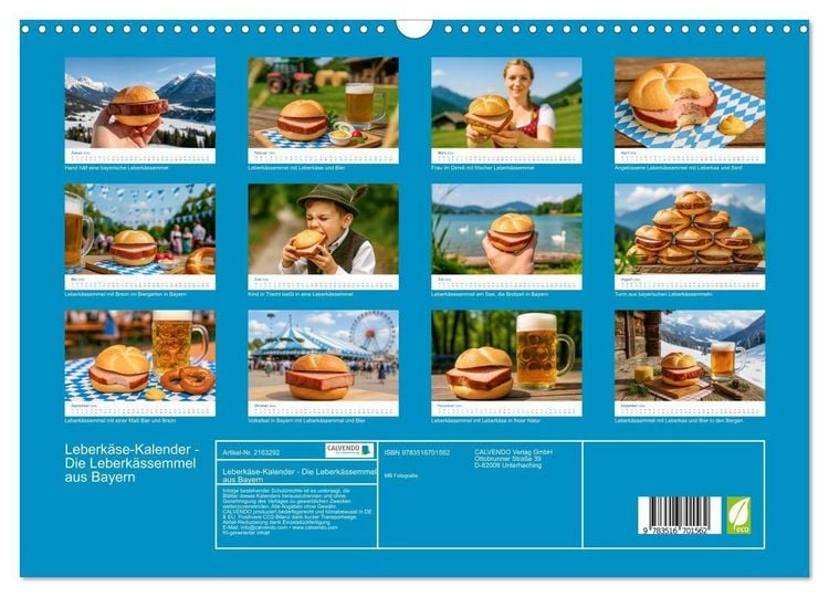 Produktbild: Leberk&auml;se-Kalender - Die Leberk&auml;ssemmel aus Bayern (Wandkalender 2026 DIN A3 quer), CALVENDO Monatskalender