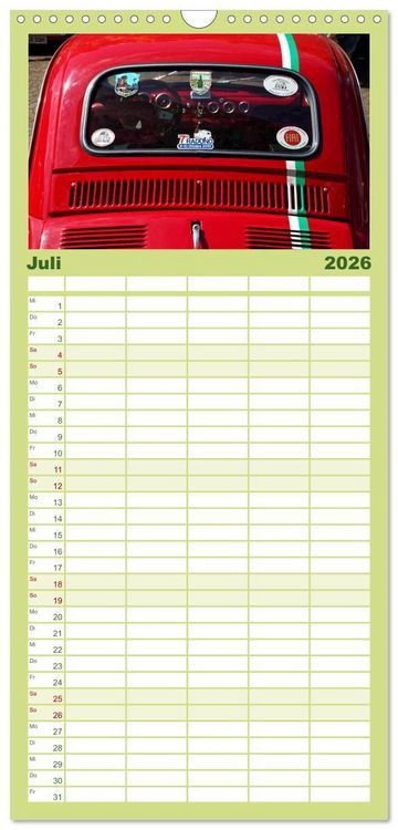 Produktbild: Familienplaner 2026 - Cinquecento Der kleine Italiener - 60 Jahre zeitloses Kultobjekt mit 5 Spalten (Wandkalender, 21 x 45 cm) CALVENDO