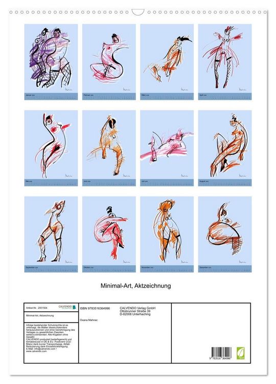 Produktbild: Minimal-Art, Aktzeichnung (Wandkalender 2026 DIN A2 hoch), CALVENDO Monatskalender