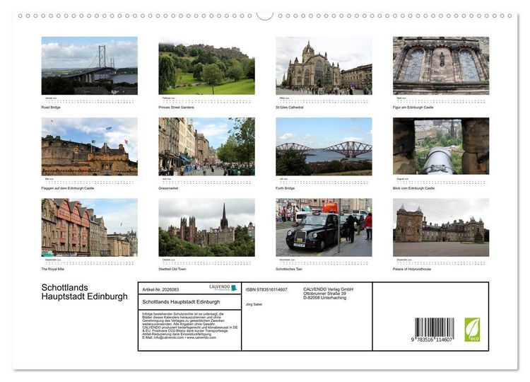Produktbild: Schottlands Hauptstadt Edinburgh (hochwertiger Premium Wandkalender 2026 DIN A2 quer), Kunstdruck in Hochglanz