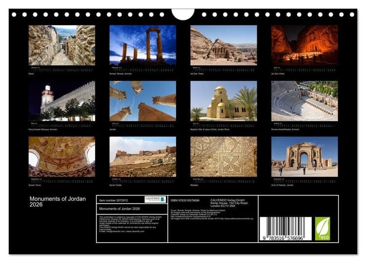 Produktbild: Monuments of Jordan 2026 (Wall Calendar 2026 DIN A4 landscape), CALVENDO 12 Month Wall Calendar