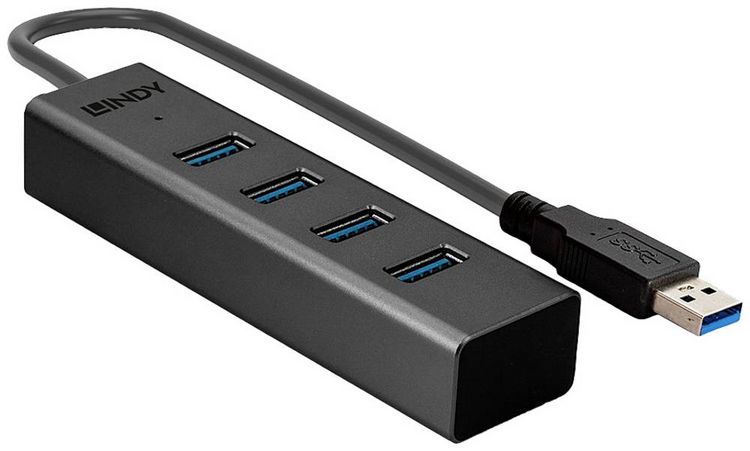 Produktbild: LINDY 43324 USB-Hub 4 Port USB-A USB 3.1 Gen1 5 GBit/s Schwarz 43324