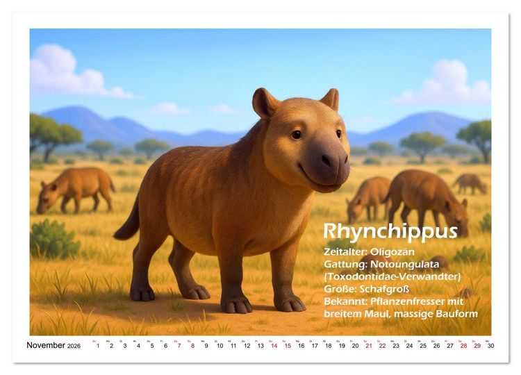 Produktbild: Urige Pal&auml;ofauna pr&auml;historisch und niedlich (Wandkalender 2026 DIN A2 quer), CALVENDO Monatskalender