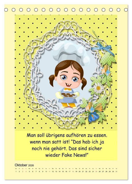 Produktbild: Mampfen und Lachen! Lustige Spr&uuml;che &uuml;ber K&uuml;che, kochen und essen (Tischkalender 2026 DIN A5 hoch), CALVENDO Monatskalender