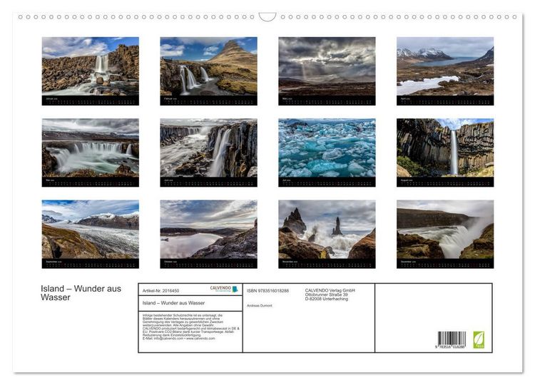 Produktbild: Island &ndash; Wunder aus Wasser (Wandkalender 2026 DIN A2 quer), CALVENDO Monatskalender