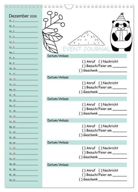 Produktbild: Geburtstagsplaner Doodle Tiere - F&uuml;r Termine, Geschenke, Eventdetails & mehr (Wandkalender 2026 DIN A3 hoch), CALVENDO Monatskalender