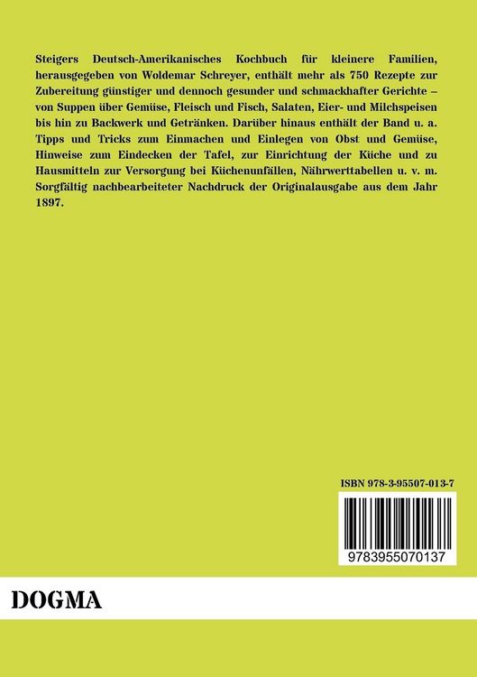 Produktbild: Steigers deutsch-amerikanisches Kochbuch f&uuml;r kleinere Familien