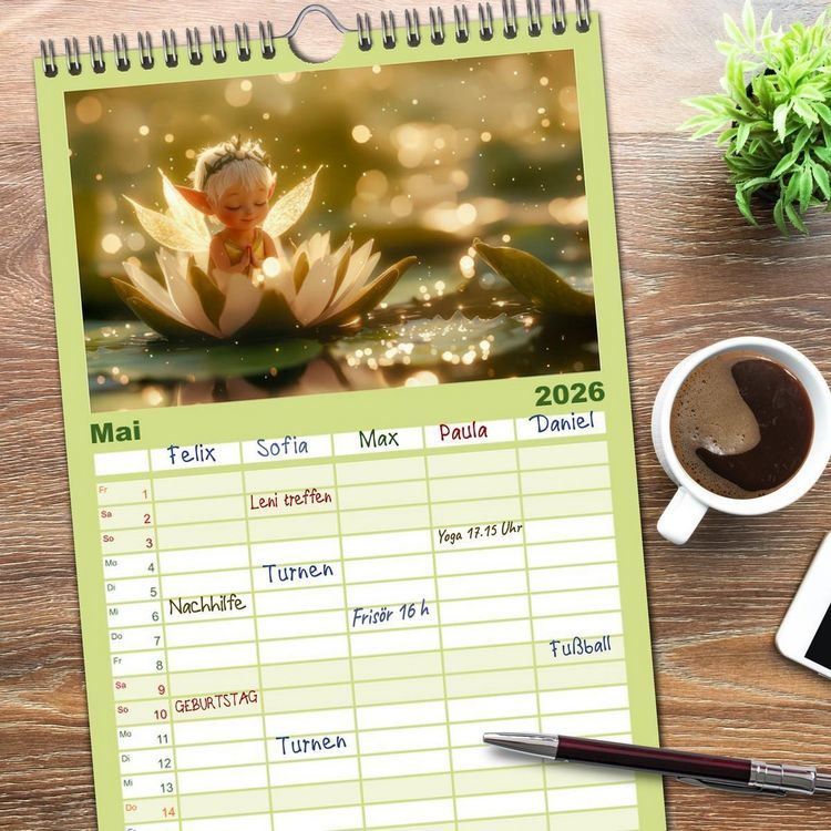 Produktbild: Familienplaner 2026 - Niedliche Naturwesen mit 5 Spalten (Wandkalender, 21 x 45 cm) CALVENDO