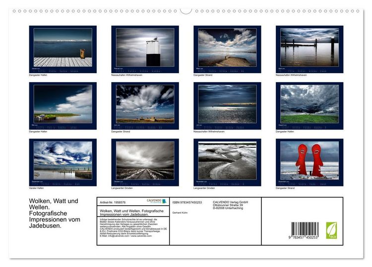Produktbild: Wolken, Watt und Wellen. Fotografische Impressionen vom Jadebusen. (hochwertiger Premium Wandkalender 2026 DIN A2 quer), Kunstdruck in Hochglanz