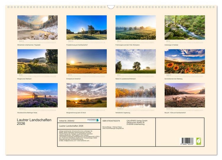 Produktbild: Lautrer Landschaften 2026 (Wandkalender 2026 DIN A2 quer), CALVENDO Monatskalender