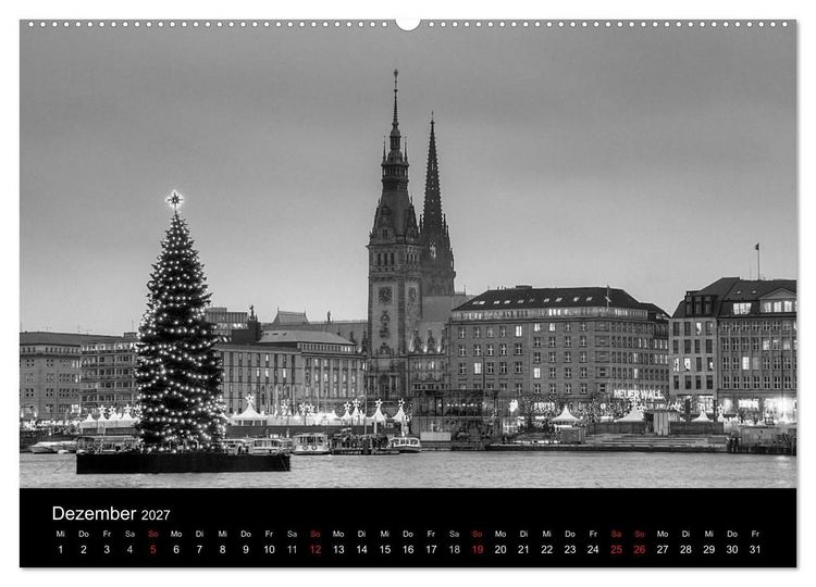 Produktbild: Hamburg monochrome Impressionen (hochwertiger Premium Wandkalender 2027 DIN A2 quer), Kunstdruck in Hochglanz