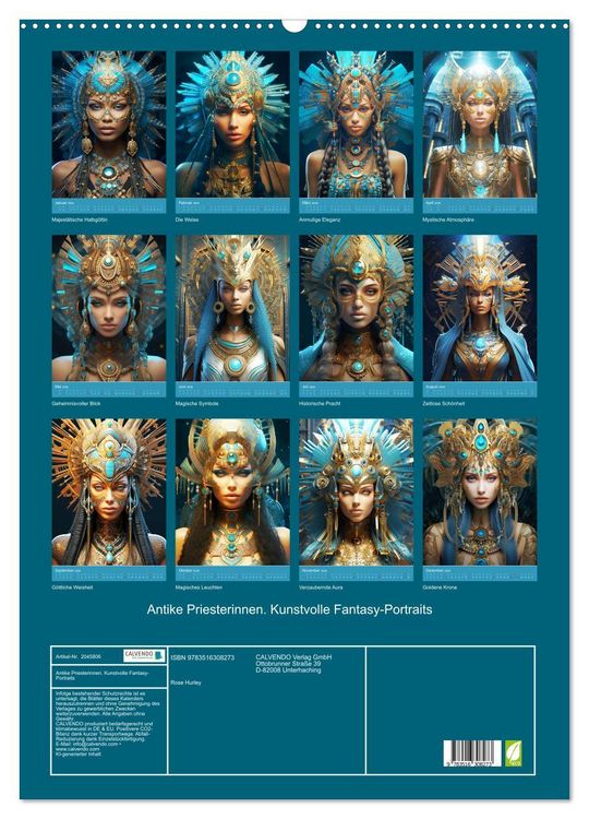 Produktbild: Antike Priesterinnen. Kunstvolle Fantasy-Portraits (Wandkalender 2026 DIN A2 hoch), CALVENDO Monatskalender