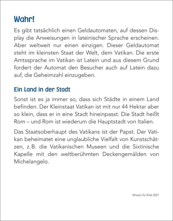 Produktbild: Wissen f&uuml;r Kids Tagesabrei&szlig;kalender 2027