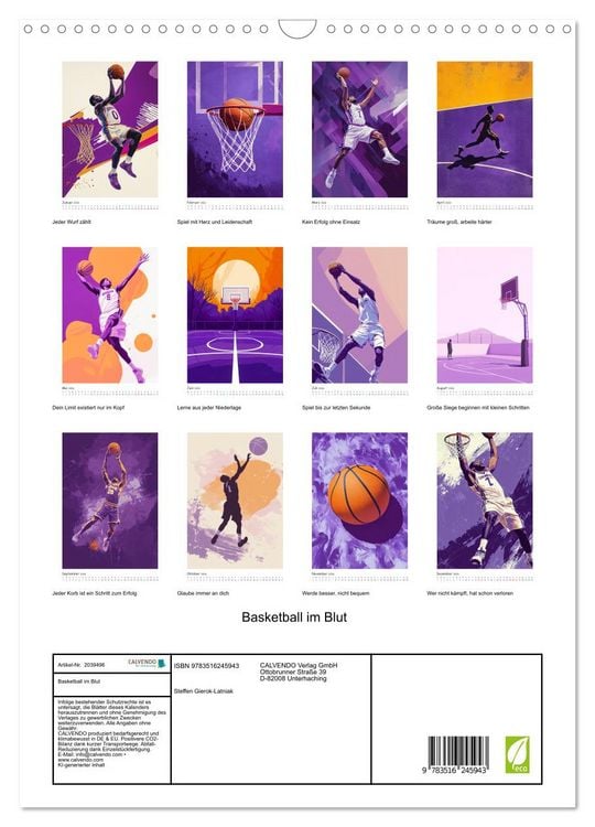Produktbild: Basketball im Blut (Wandkalender 2026 DIN A3 hoch), CALVENDO Monatskalender
