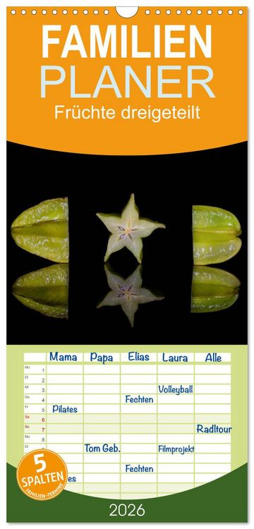 Produktbild: Familienplaner 2026 - Fr&uuml;chte dreigeteilt mit 5 Spalten (Wandkalender, 21 x 45 cm) CALVENDO
