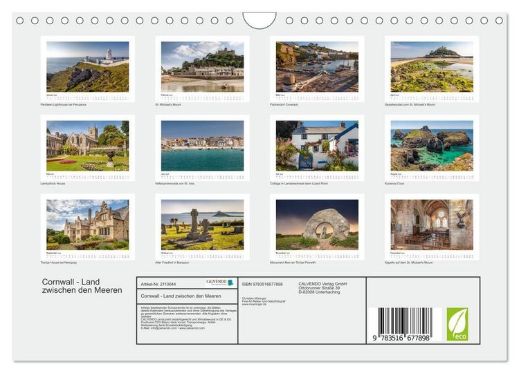 Produktbild: Cornwall - Land zwischen den Meeren (Wandkalender 2026 DIN A4 quer), CALVENDO Monatskalender