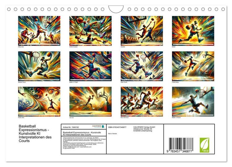 Produktbild: Basketball Expressionismus - Kunstvolle KI Interpretationen des Courts (Wandkalender 2026 DIN A4 quer), CALVENDO Monatskalender