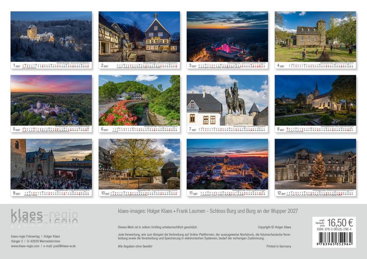 Produktbild: Schloss Burg und Burg an der Wupper 2027 Bildkalender A3 quer, spiralgebunden