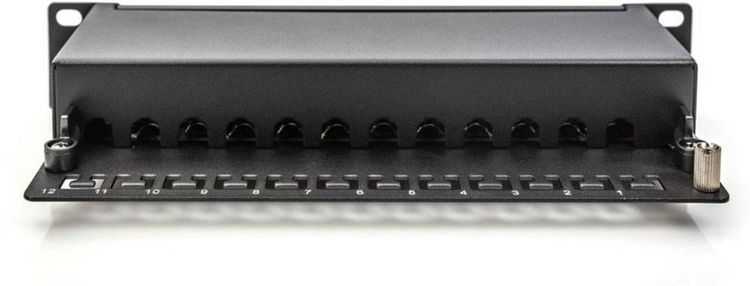 Produktbild: Digitus DN-91612S-EA 12 Port Netzwerk-Patchpanel 254mm (10\") CAT 6a 1 HE Best&uuml;ckt