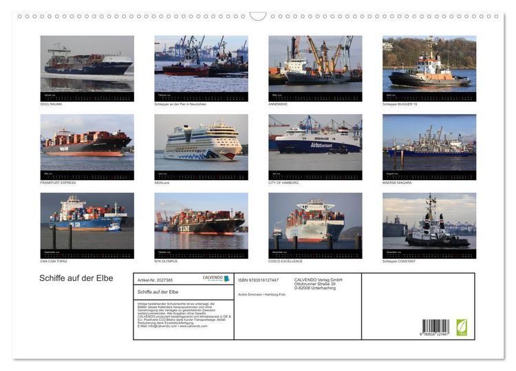 Produktbild: Schiffe auf der Elbe (Wandkalender 2026 DIN A2 quer), CALVENDO Monatskalender