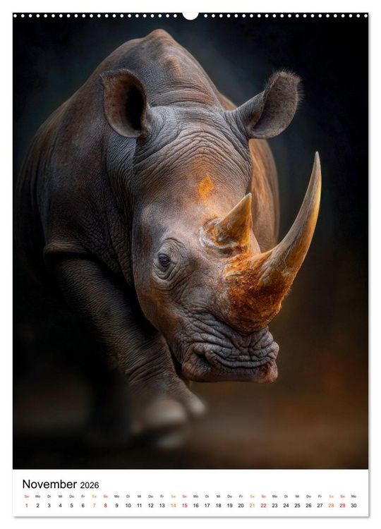 Produktbild: Nashorn - Stark. Stur. Schnell. (hochwertiger Premium Wandkalender 2026 DIN A2 hoch), Kunstdruck in Hochglanz