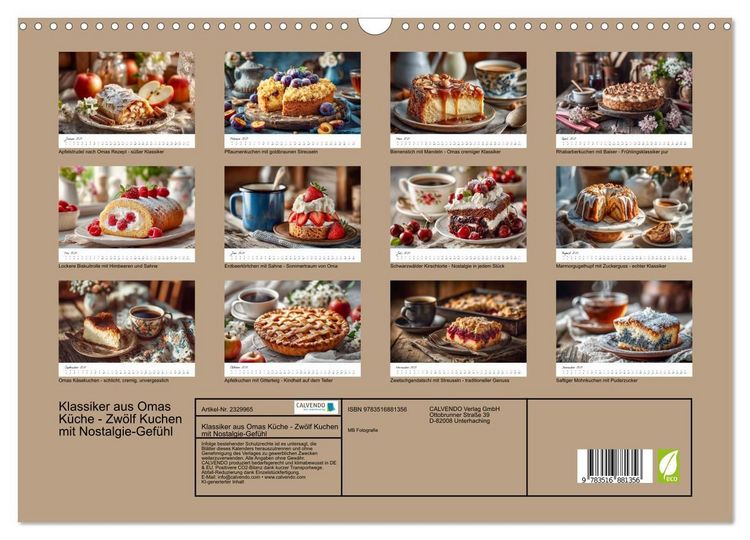 Produktbild: Klassiker aus Omas K&uuml;che - Zw&ouml;lf Kuchen mit Nostalgie-Gef&uuml;hl (Wandkalender 2027 DIN A3 quer), CALVENDO Monatskalender