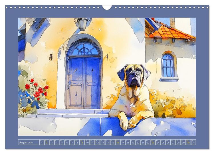 Produktbild: Majest&auml;tische English Mastiffs. Sanfte Riesen in Aquarell-Eleganz (Wandkalender 2026 DIN A3 quer), CALVENDO Monatskalender