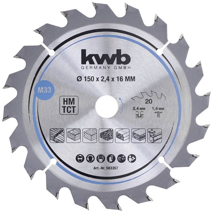 Produktbild: Kwb 583357 Hartmetall Kreiss&auml;geblatt 150 x 16mm 1St.