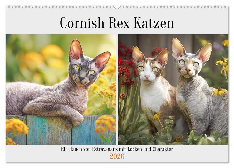Produktbild: Cornish Rex Katzen. Ein Hauch von Extravaganz mit Locken und Charakter (Wandkalender 2026 DIN A2 quer), CALVENDO Monatskalender