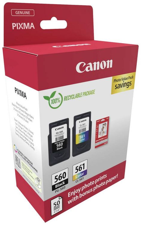 Produktbild: Canon Druckerpatrone PG-560/CL-561 Photo Value Pack (PVP) Original 2er-Pack Schwarz, Cyan, Magenta, Gelb 3713C008