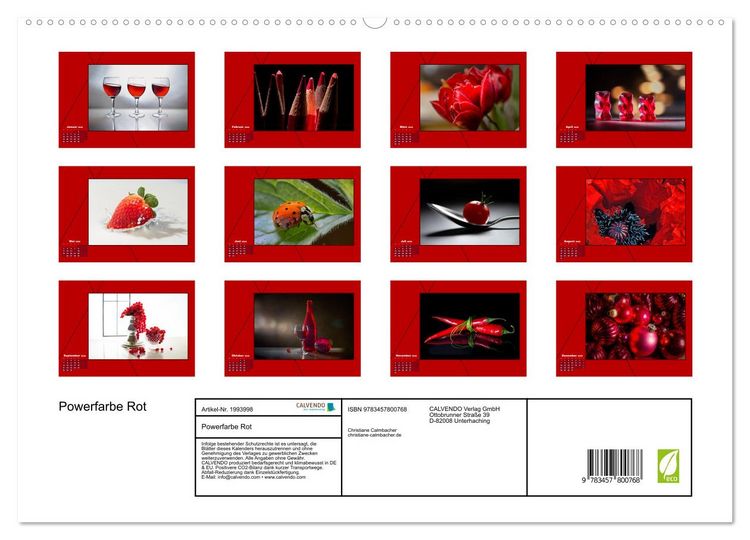 Produktbild: Powerfarbe Rot (Wandkalender 2026 DIN A2 quer), CALVENDO Monatskalender