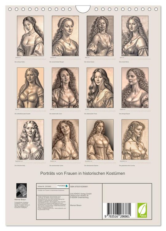 Produktbild: Portr&auml;ts von Frauen in historischen Kost&uuml;men (Wandkalender 2026 DIN A4 hoch), CALVENDO Monatskalender