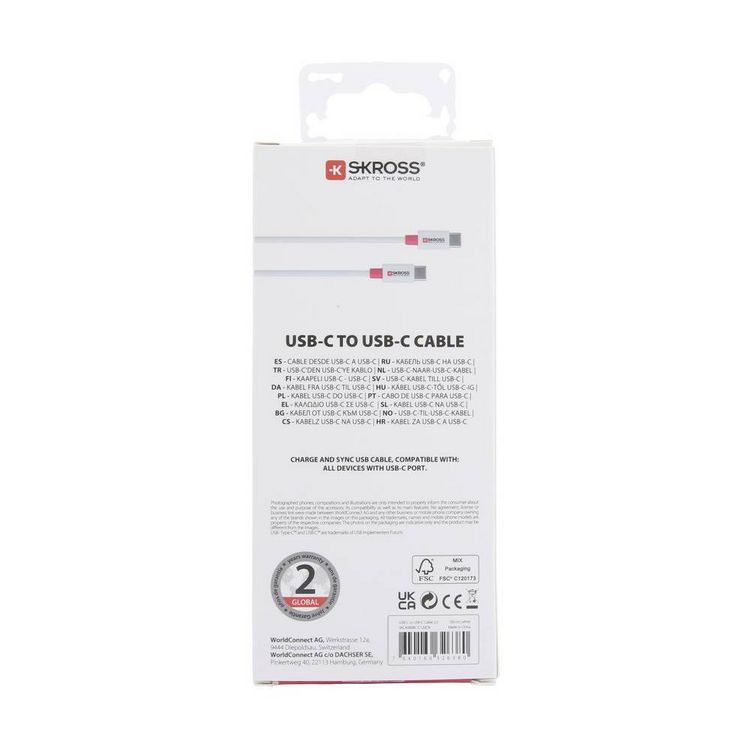 Produktbild: Skross USB-Kabel USB 2.0 USB-C&reg; Stecker, USB-C&reg; Stecker 1.20m Wei&szlig; Rund SKCA0008C-C120CN