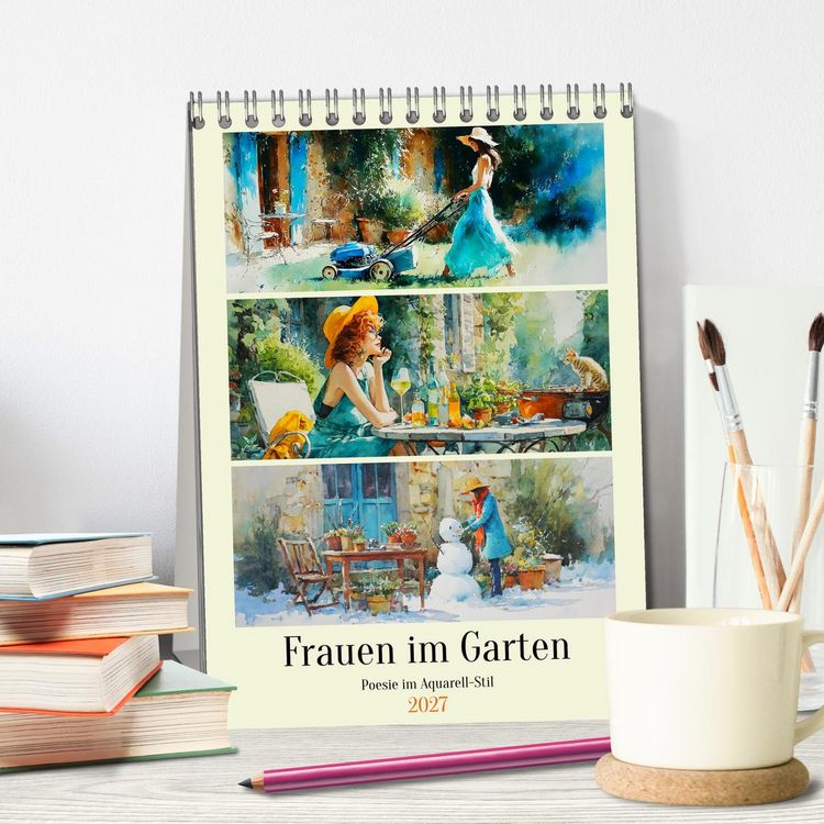 Produktbild: Frauen im Garten. Poesie im Aquarell-Stil (Tischkalender 2027 DIN A5 hoch), CALVENDO Monatskalender