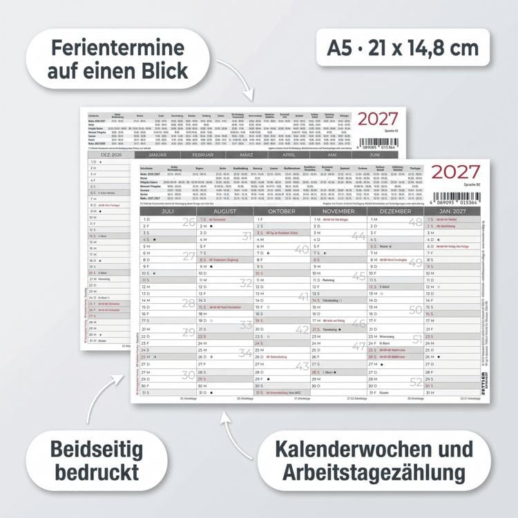 Produktbild: Tafelkalender A5 beidseitig 2027
