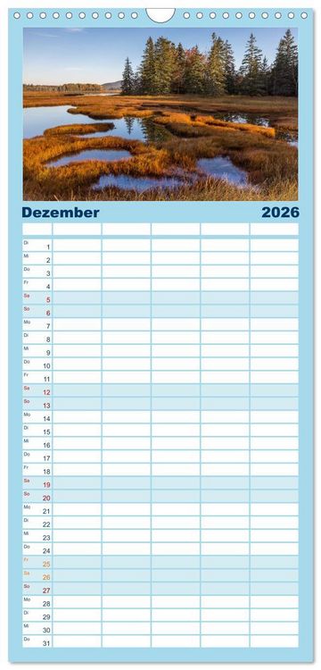 Produktbild: Familienplaner 2026 - NEUENGLAND - Eine Reise durch den Nordosten der USA mit 5 Spalten (Wandkalender, 21 x 45 cm) CALVENDO