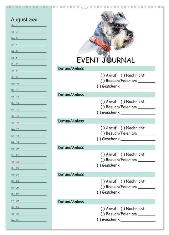 Produktbild: B-DAY PLANER - Aquarell Hunderassen - F&uuml;r Termine, Geschenke, Eventdetails & mehr (hochwertiger Premium Wandkalender 2026 DIN A2 hoch), Kunstdruck in Hochglanz