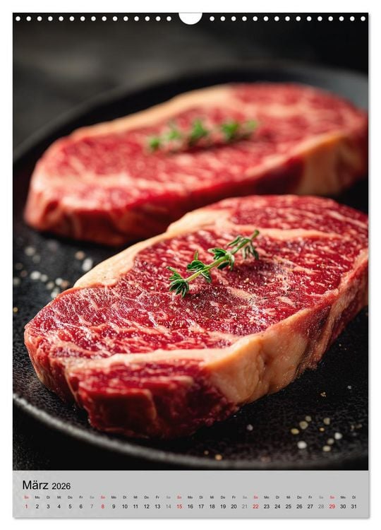 Produktbild: Saftiges Fleisch - Steaks f&uuml;r Genie&szlig;er und Fleischliebhaber (Wandkalender 2026 DIN A3 hoch), CALVENDO Monatskalender