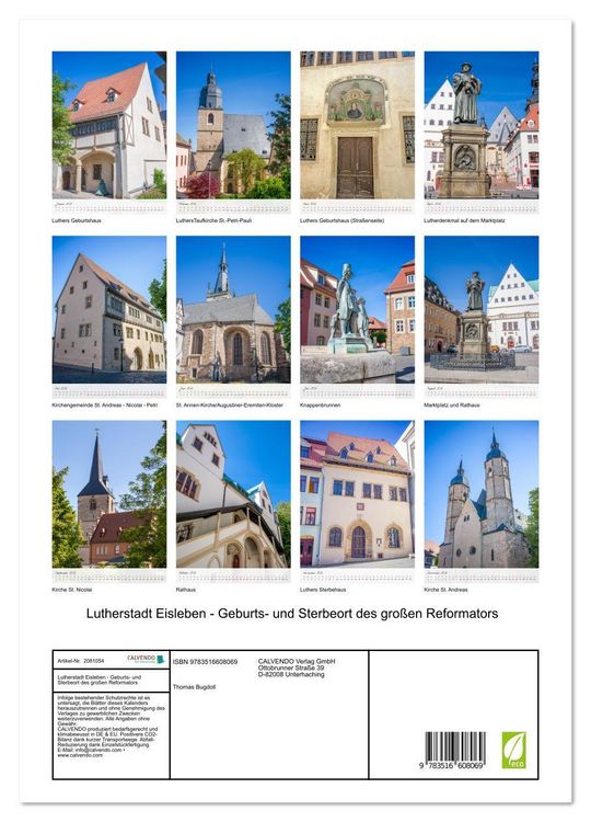 Produktbild: Lutherstadt Eisleben - Geburts- und Sterbeort des gro&szlig;en Reformators (Wandkalender 2026 DIN A3 hoch), CALVENDO Monatskalender