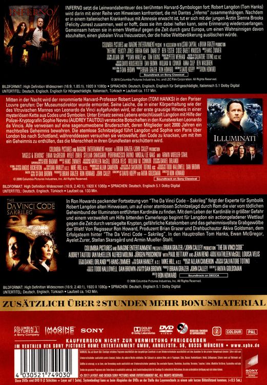 Produktbild: The Da Vinci Code - Sakrileg / Illuminati / Inferno [3 DVDs]