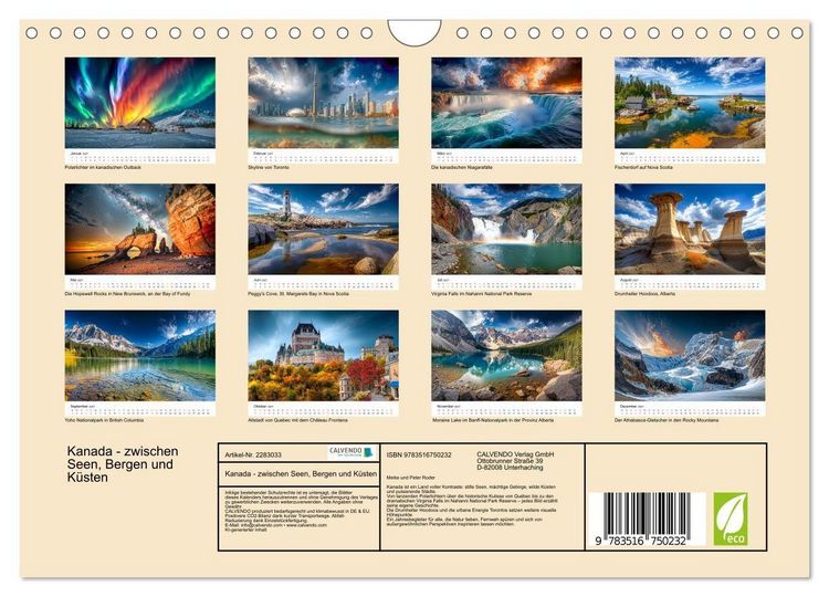 Produktbild: Kanada - zwischen Seen, Bergen und K&uuml;sten (Wandkalender 2027 DIN A4 quer), CALVENDO Monatskalender